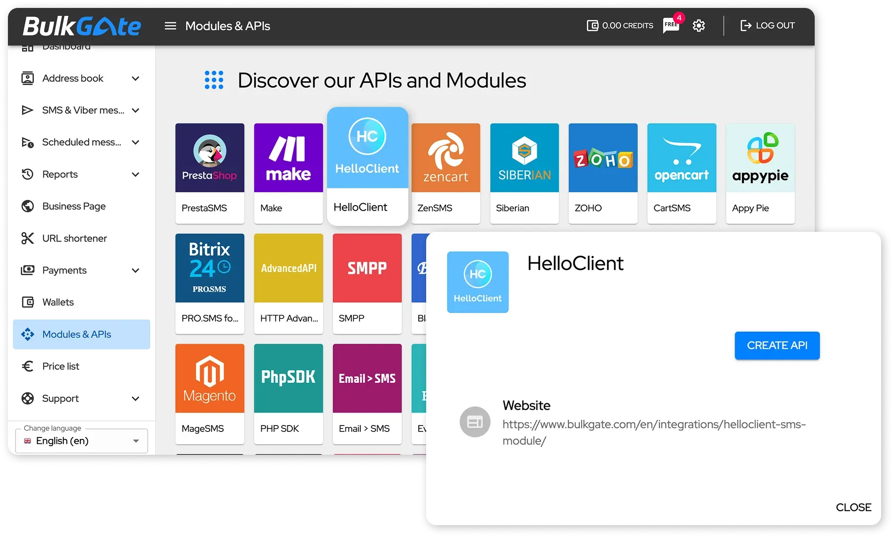 Integration setup in BulkGate