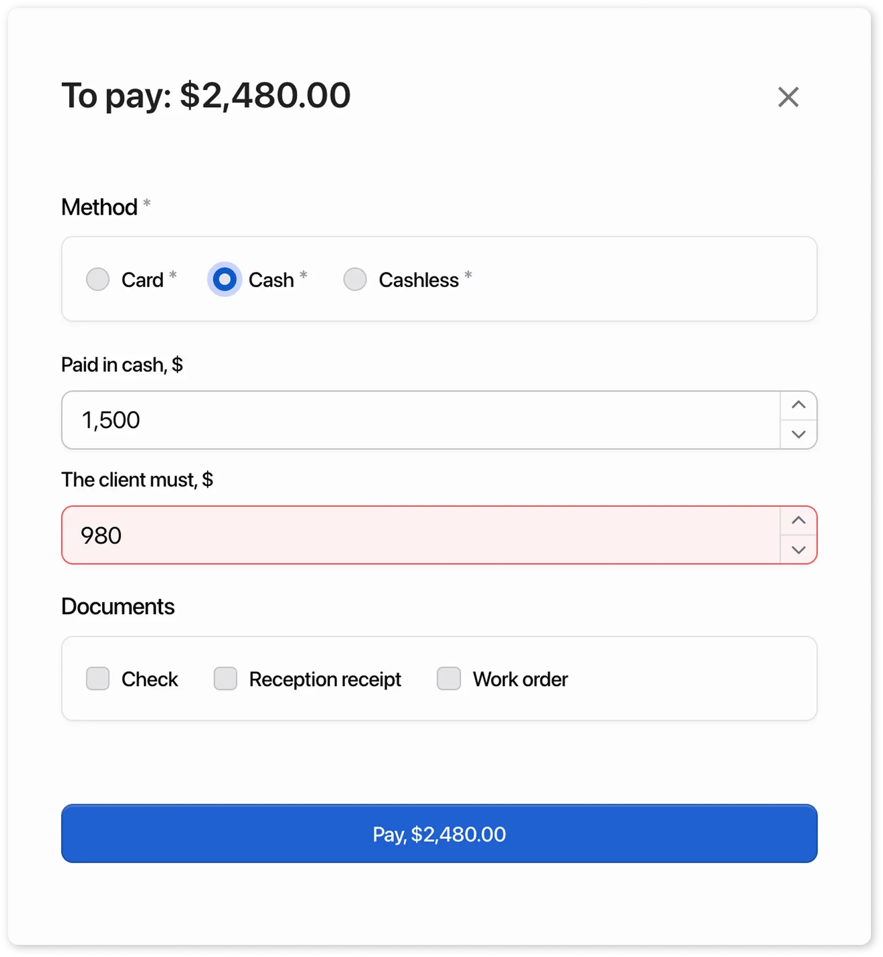 Change Calculation - The client must