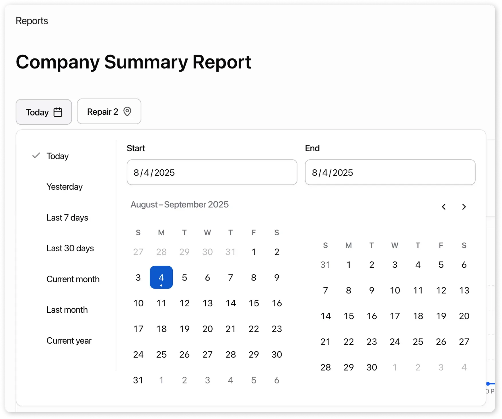 Report filter by period and location