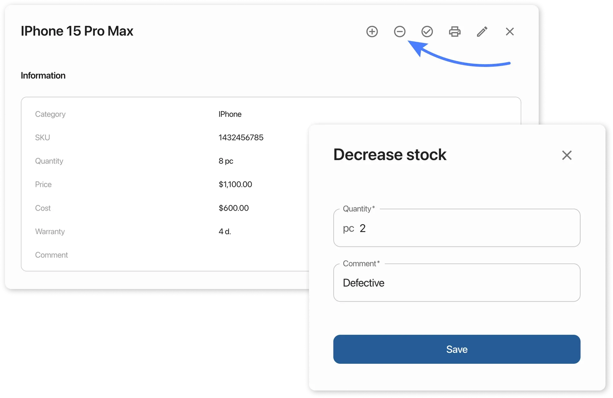 Decrease stock