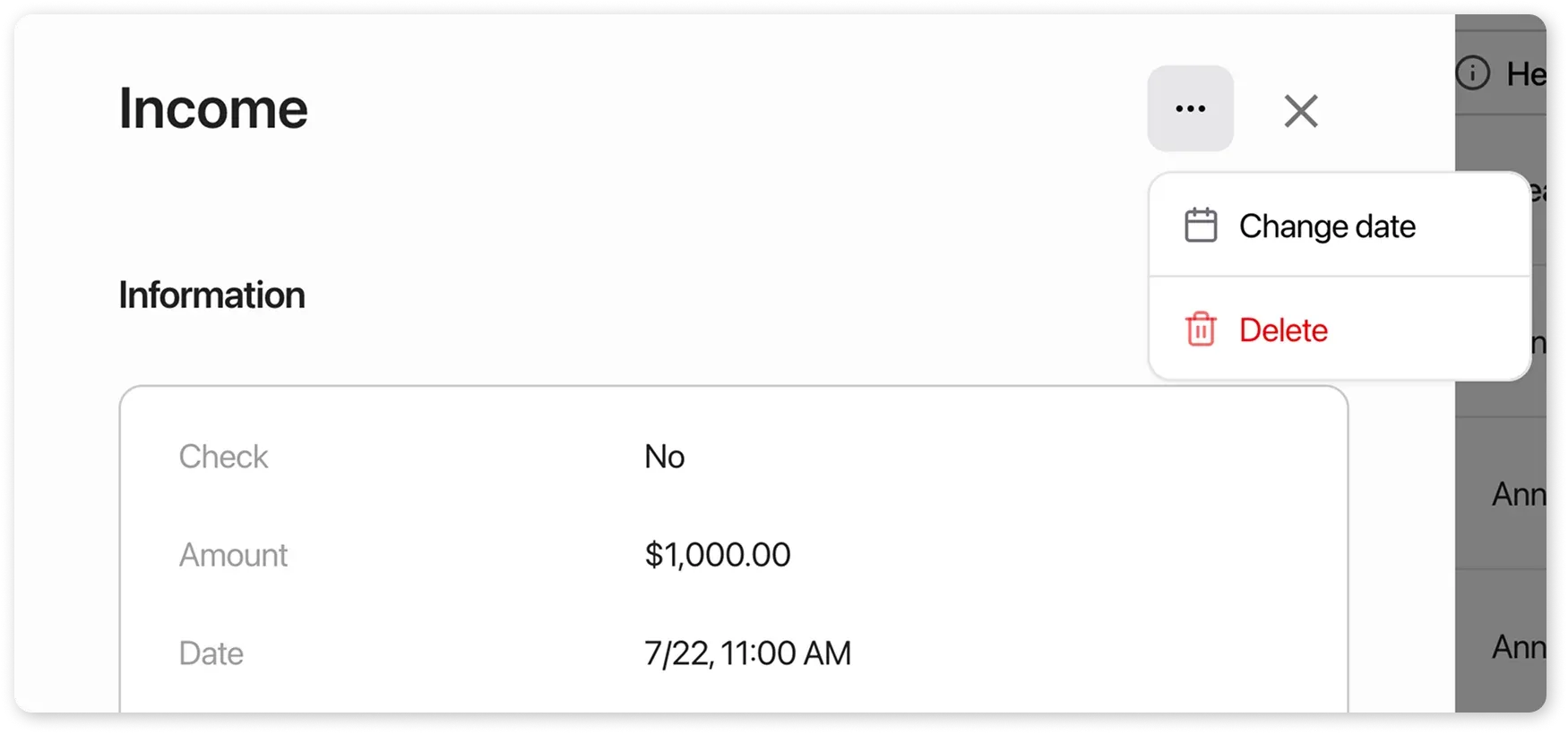 Delete income