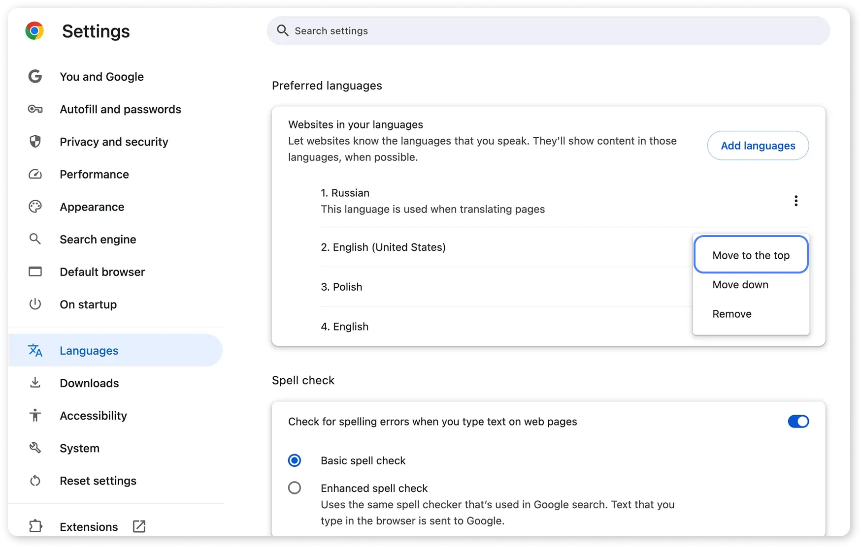 Change the language in Chrome