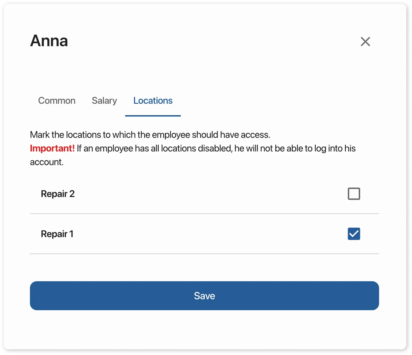 Employee Access to Locations