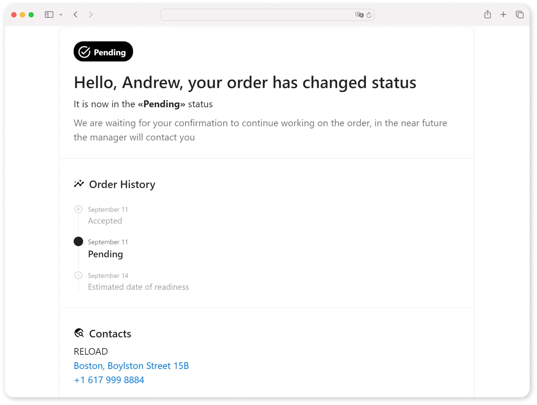 Sample client notification
