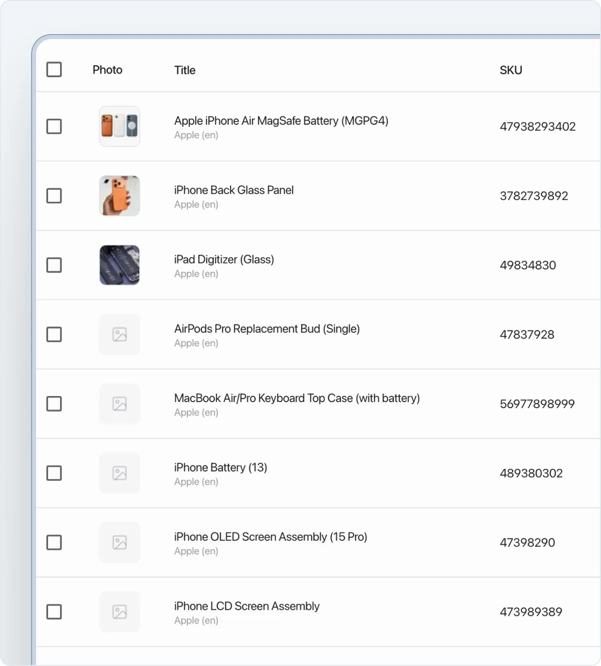 Product photo in product table in CRM HelloClient