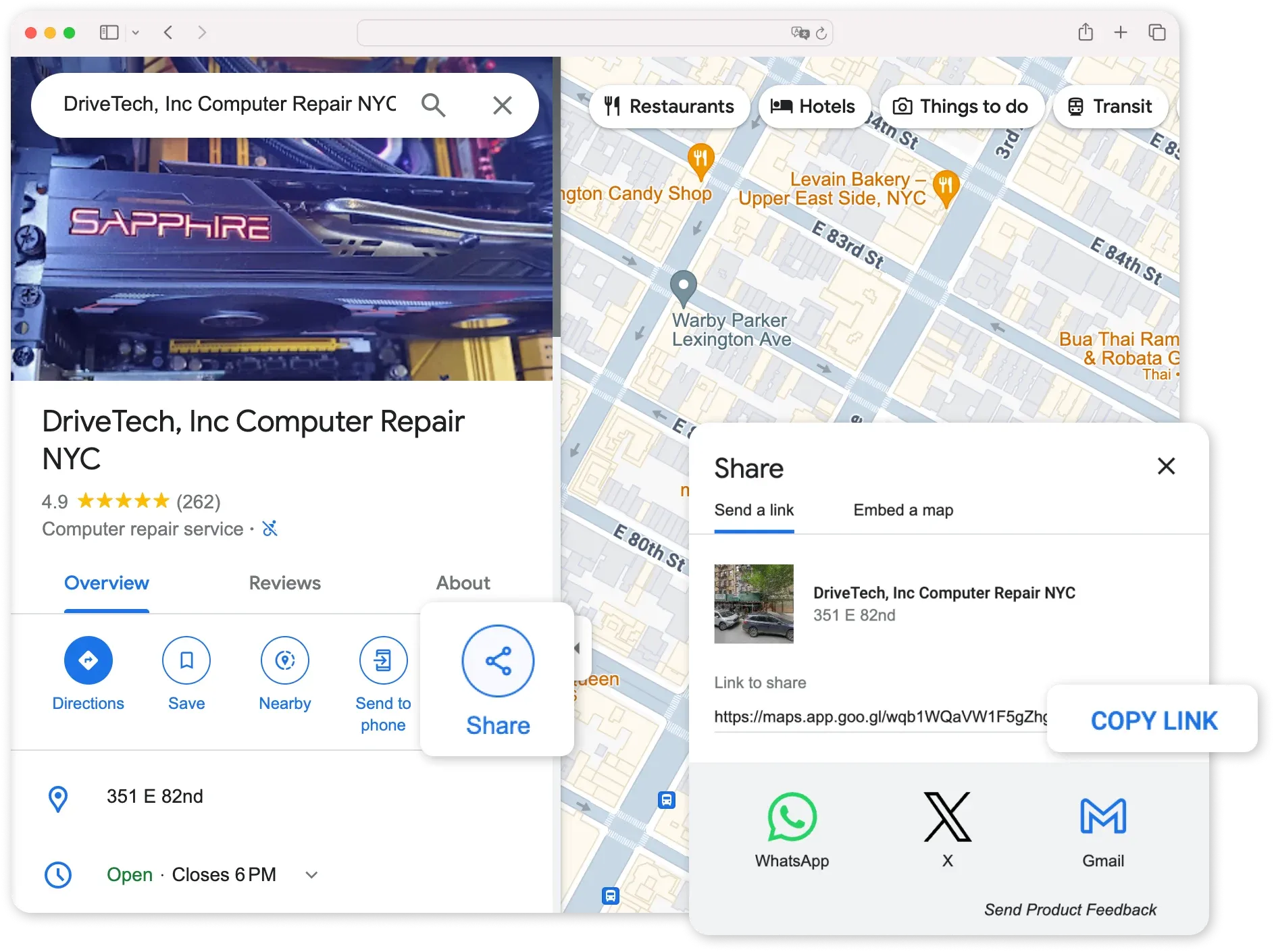 Where to get Google Maps link