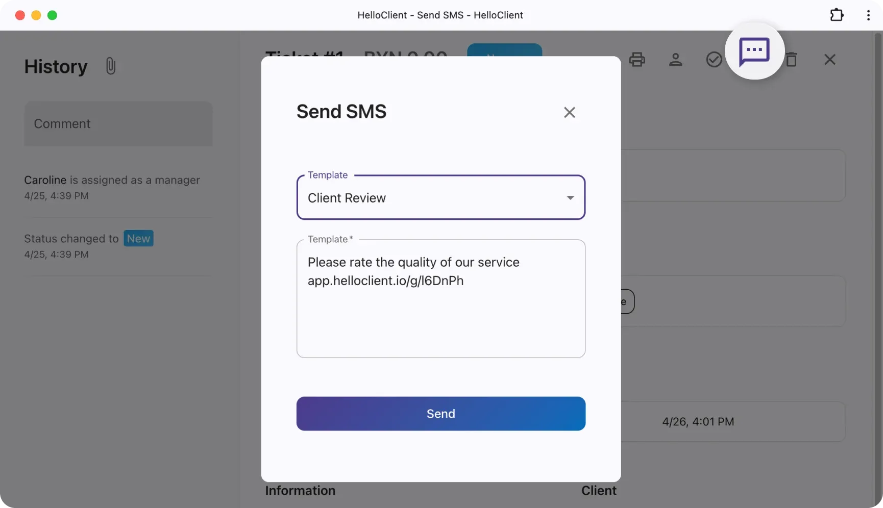 Review widget link in messenger messages