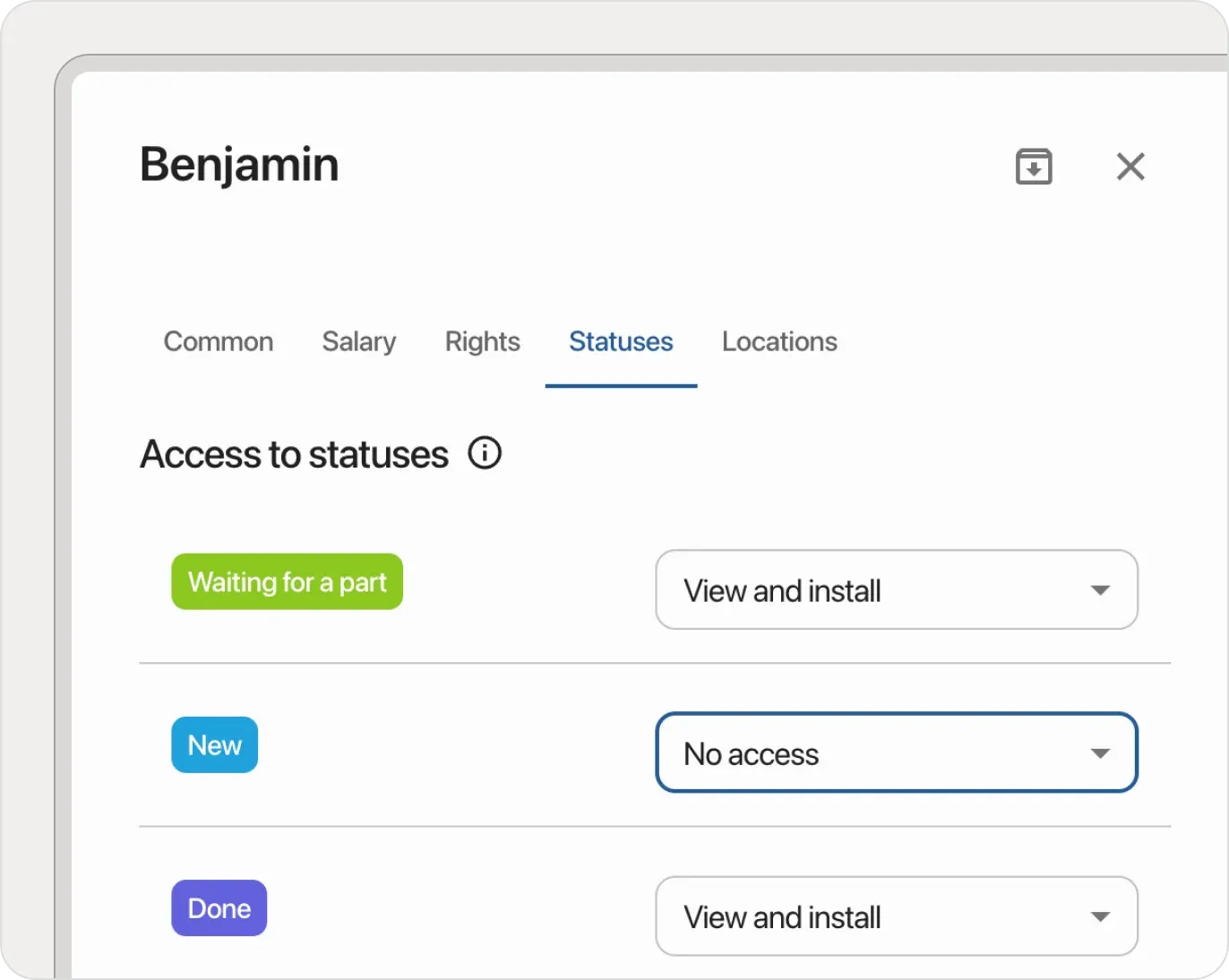Employee permissions by status