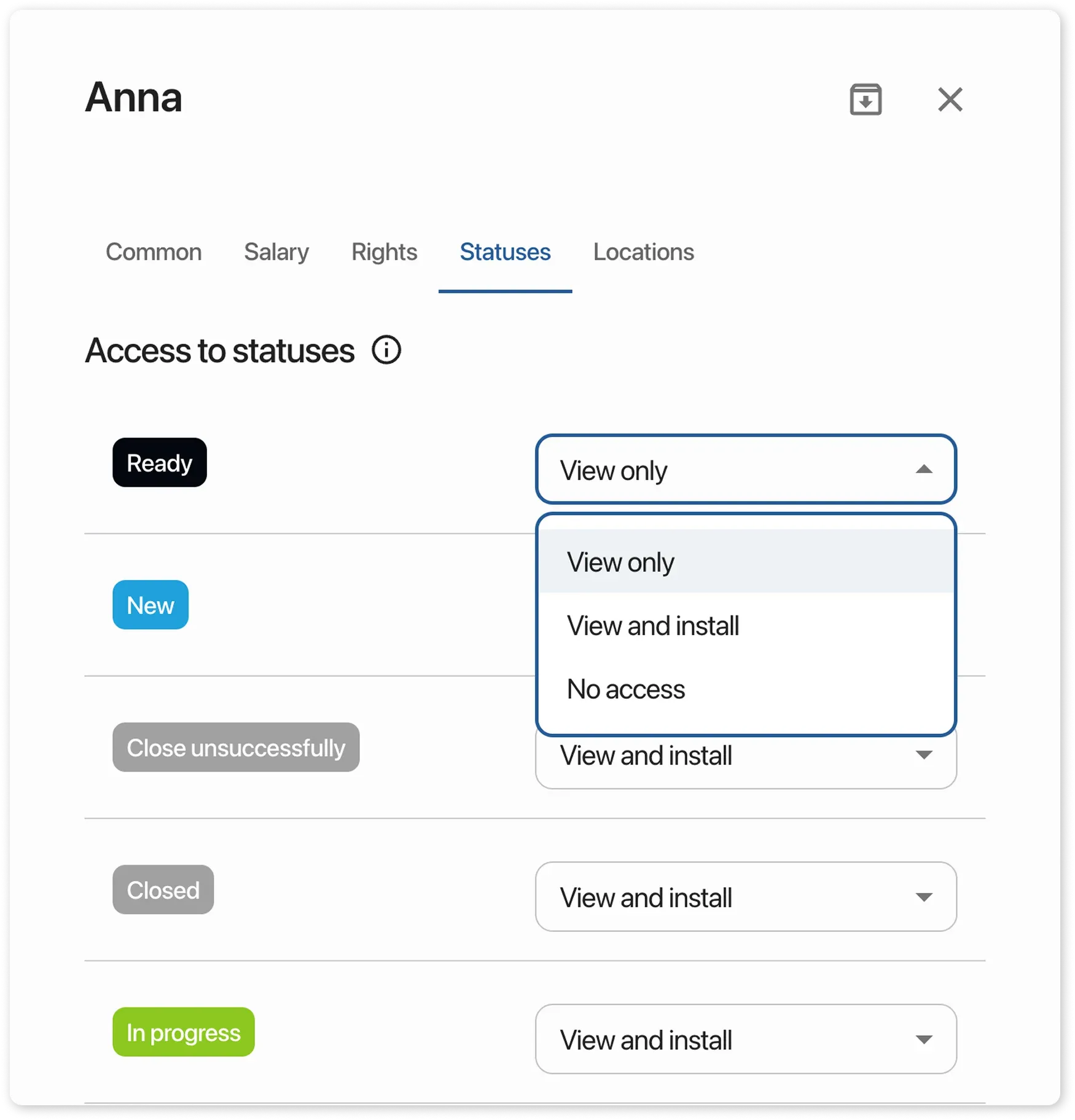 Employees rights by statuses