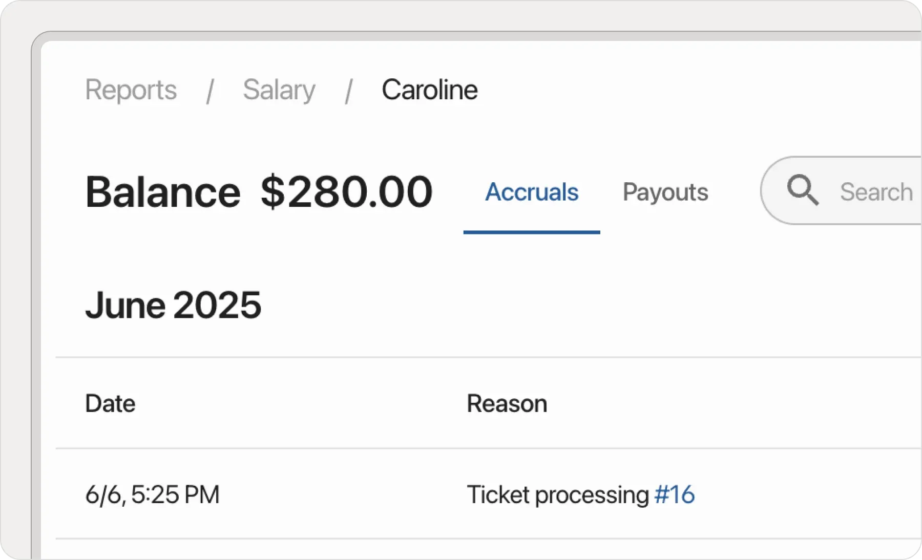 Separate accruals and payments tabs