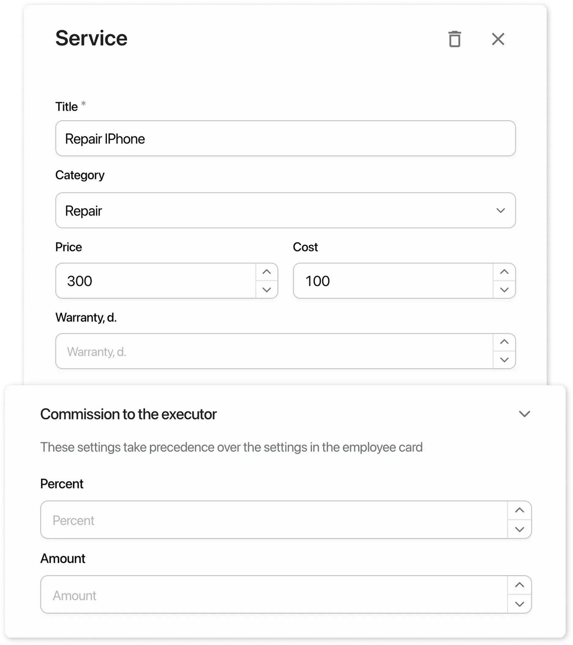Service card: Compensation