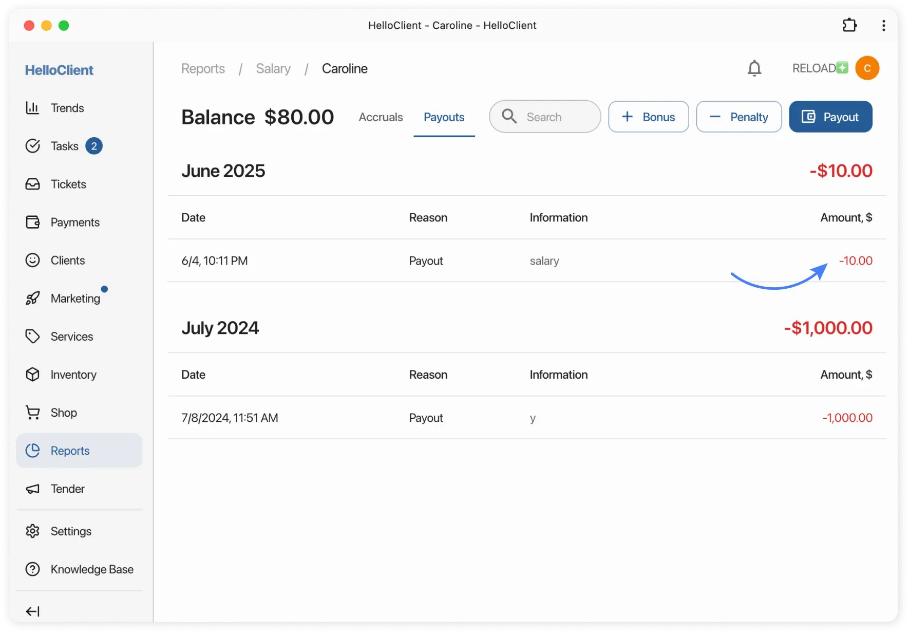Payment history
