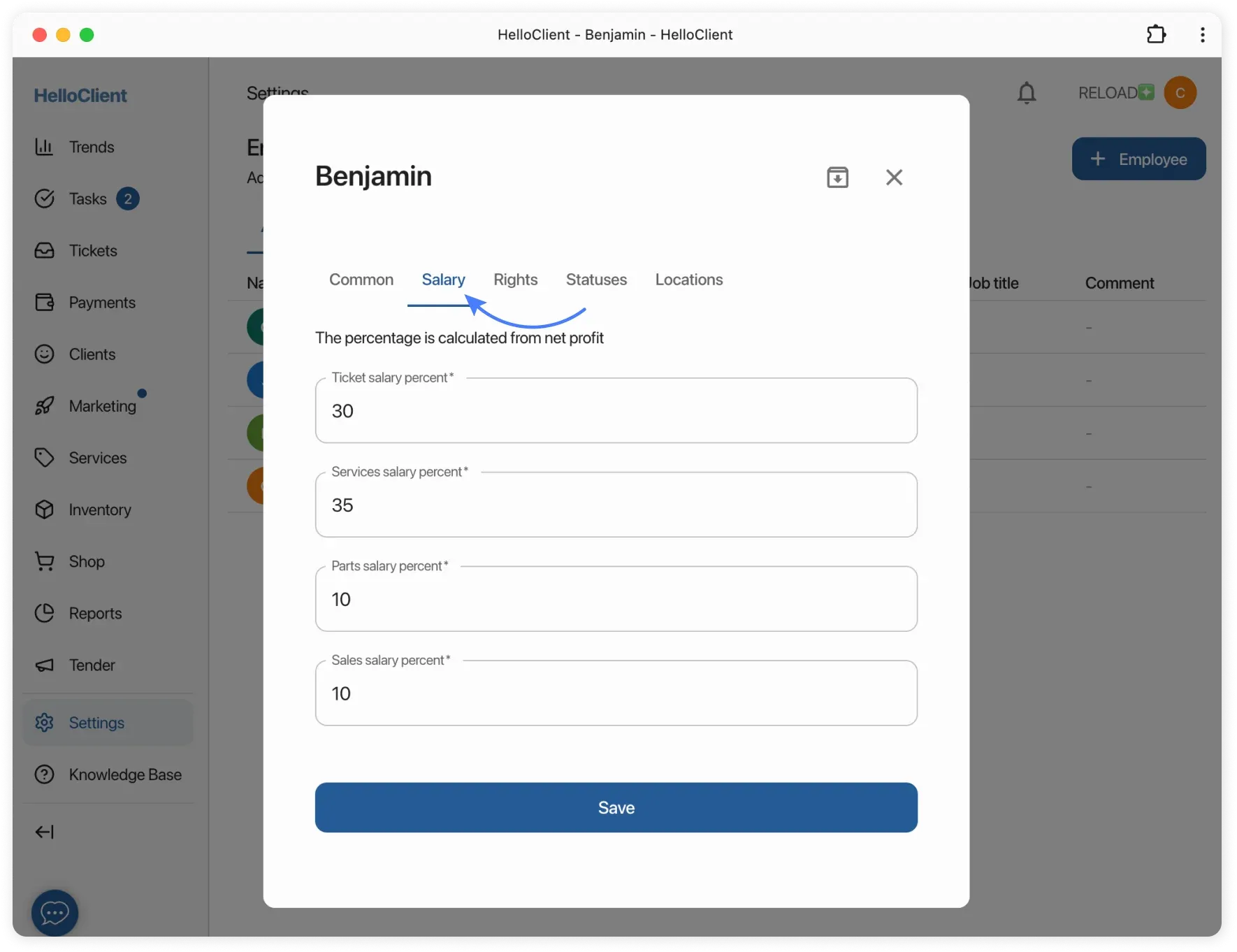 Employee salary configuration