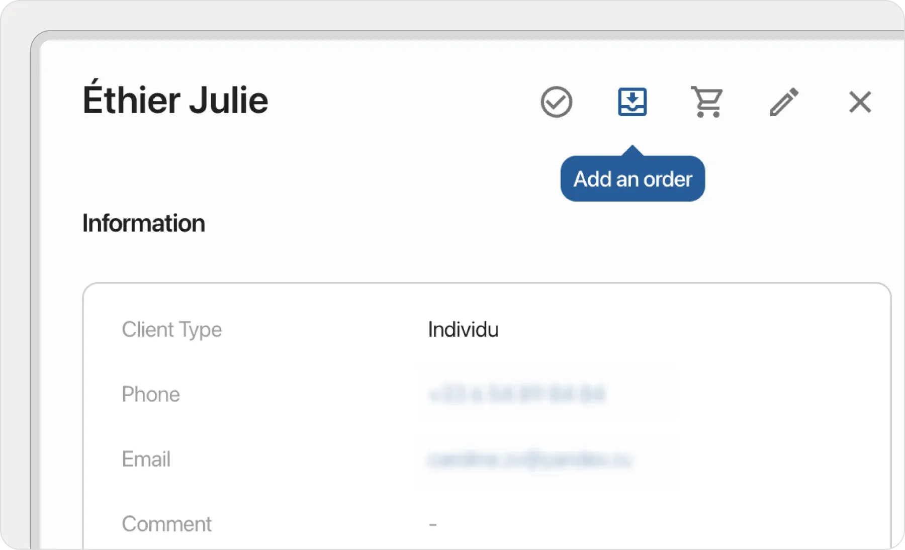 Orders and sales from client card