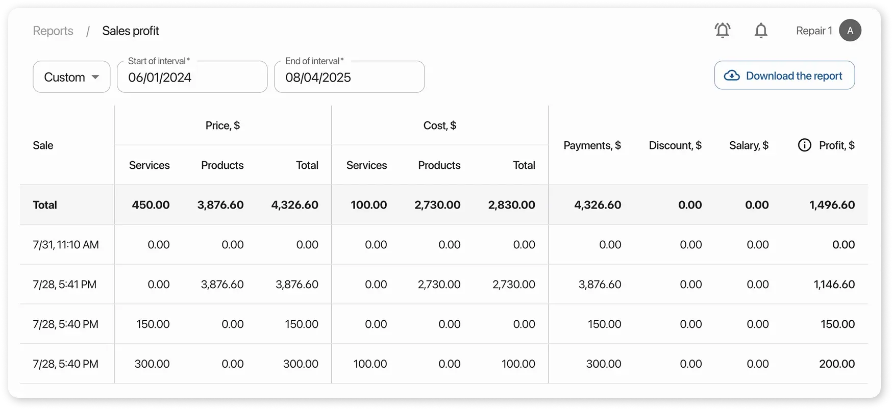 Date filter in report