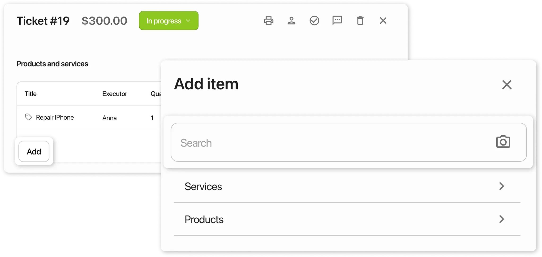 Adding a product to an ticket
