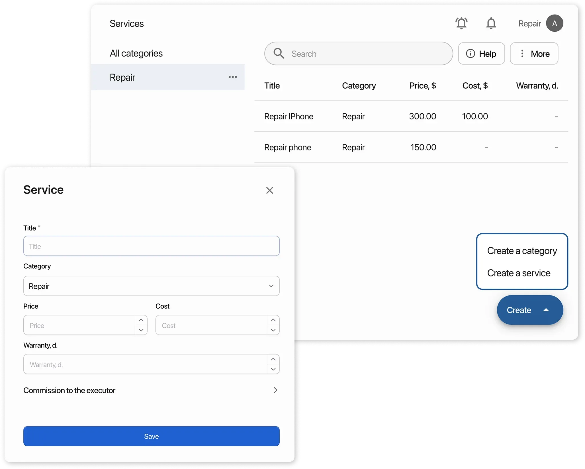 Create services