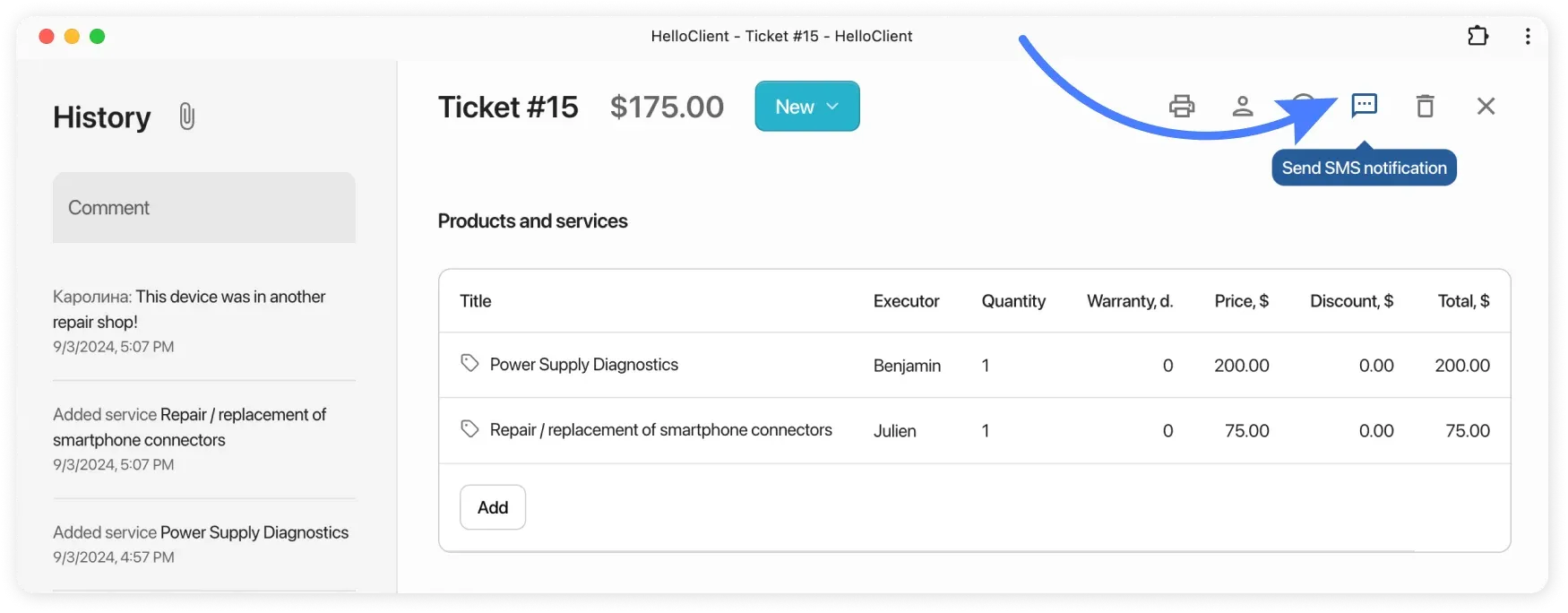 Sending SMS from order