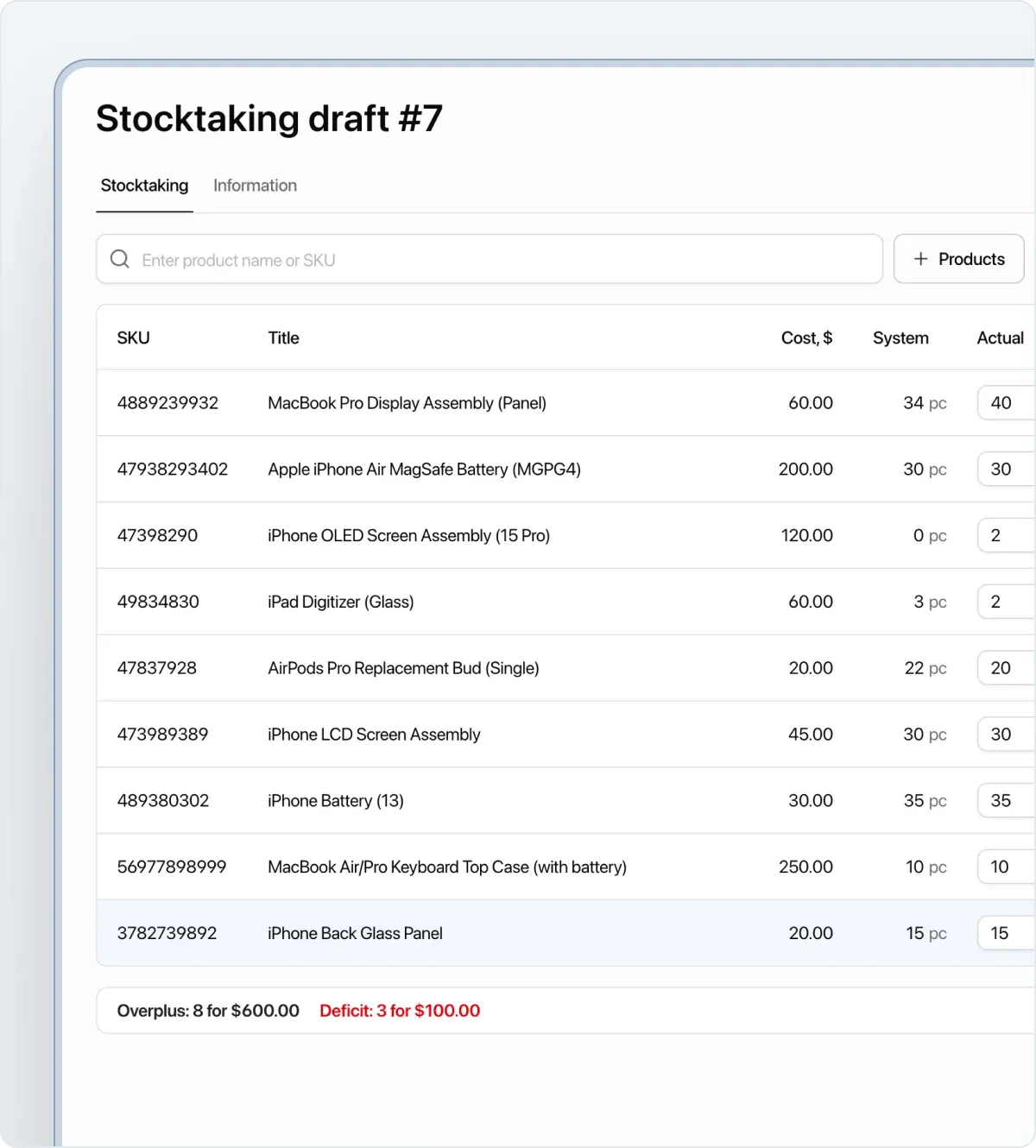 Stocktaking in CRM HelloClient
