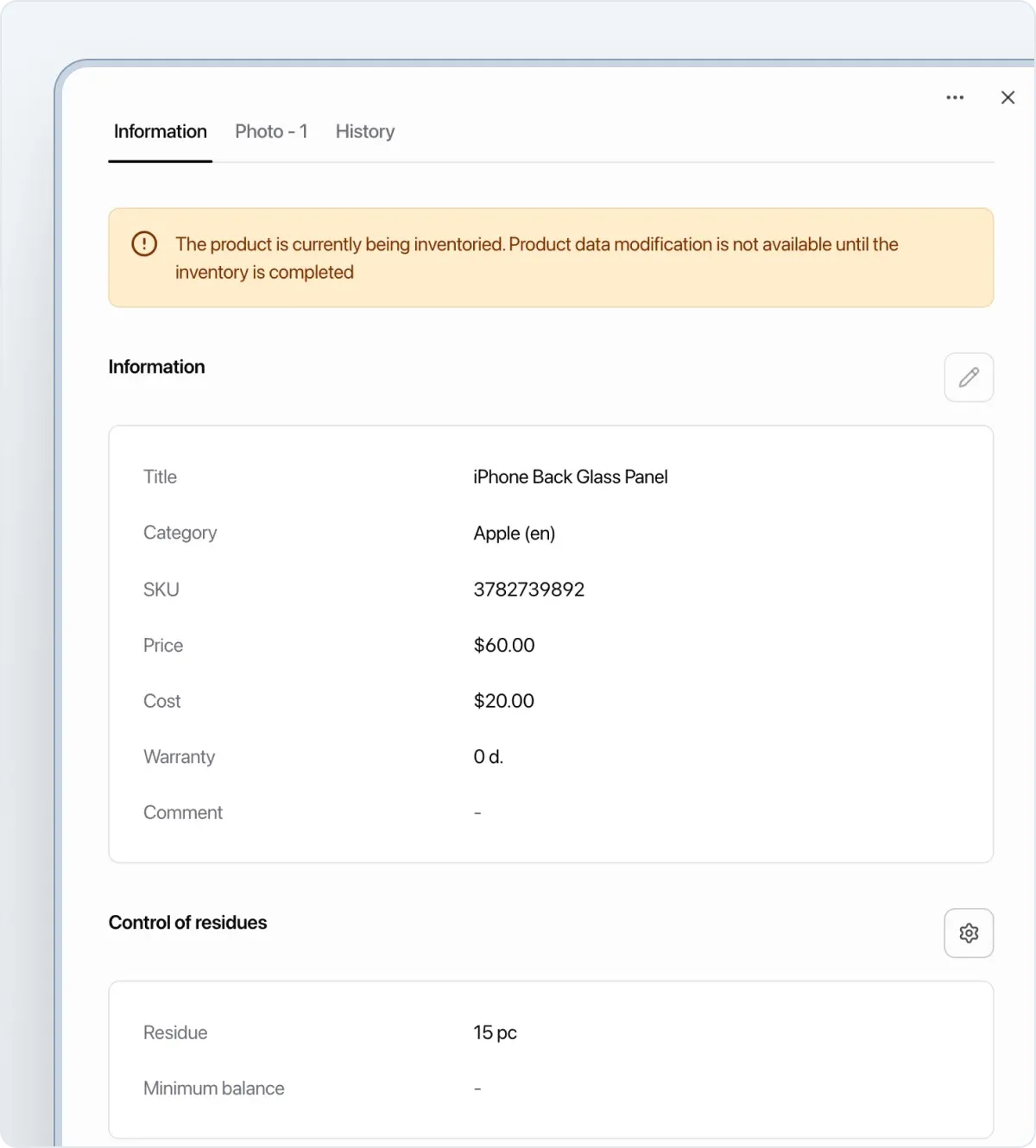 Stocktaking in CRM HelloClient. Item locking during inventory