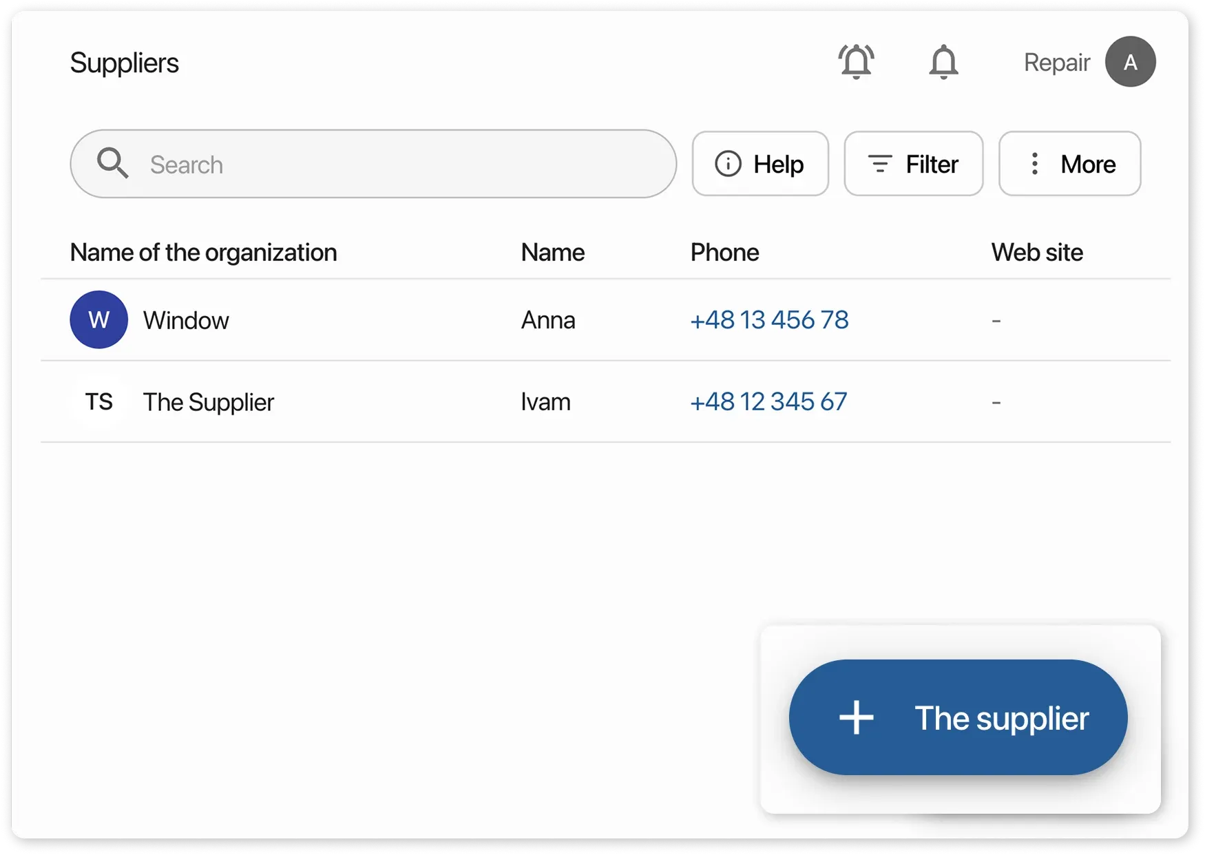 Suppliers in HelloClient