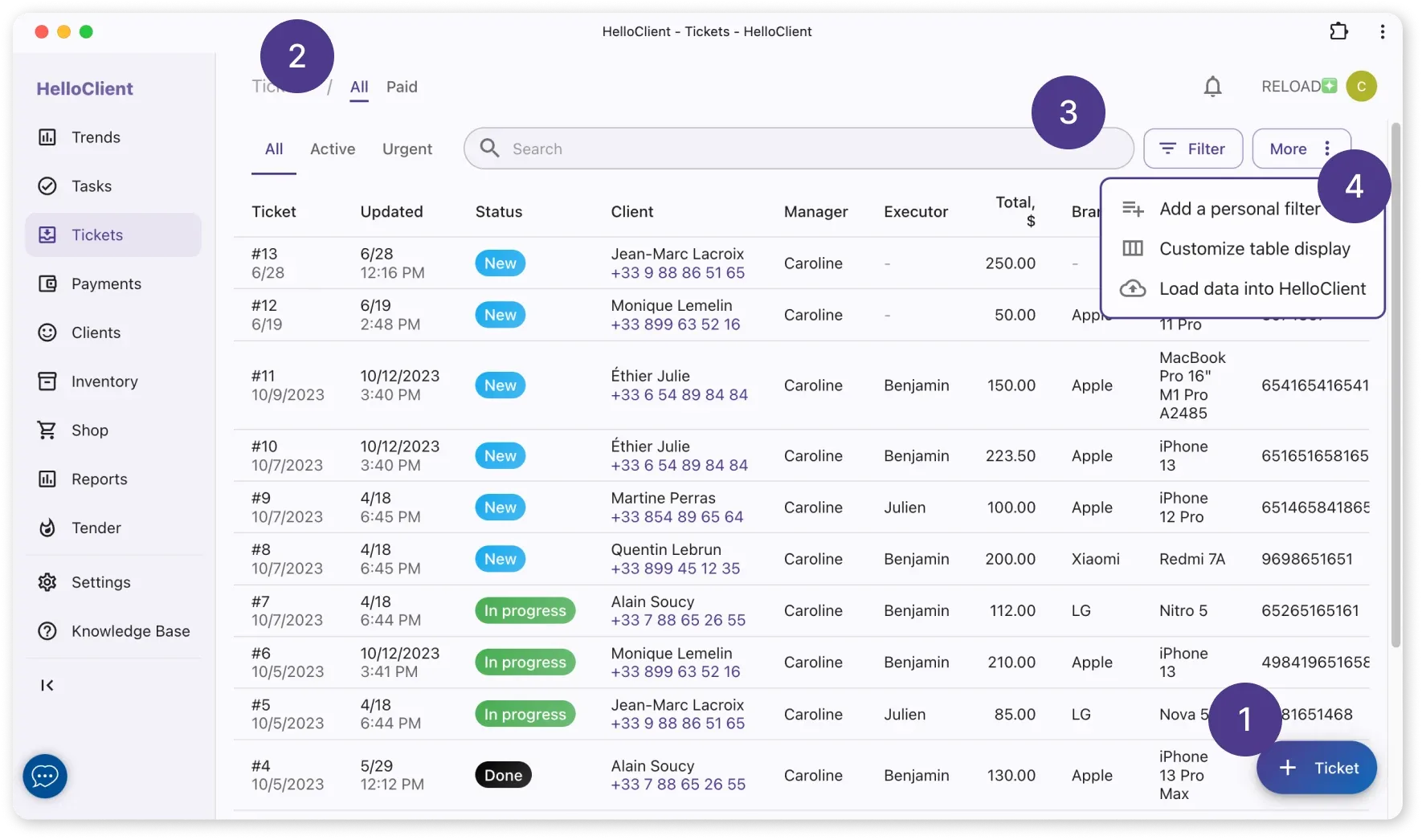 Ticket table capabilities