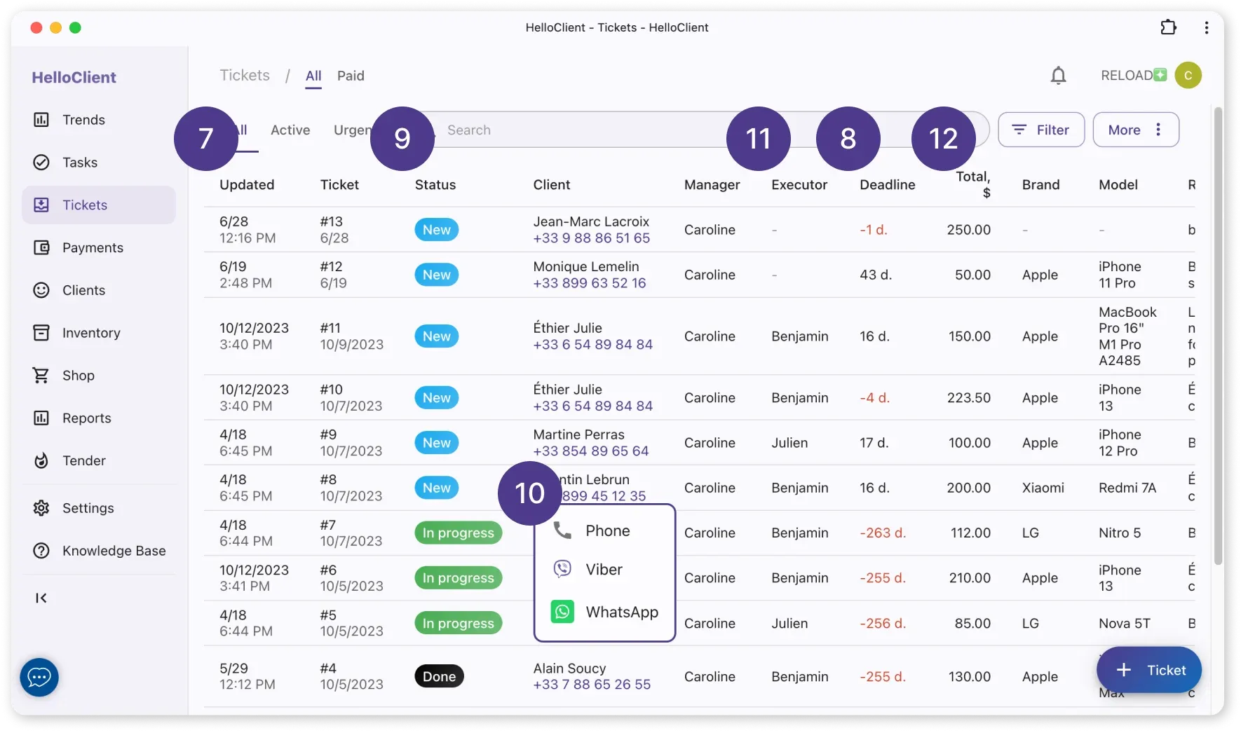 Ticket table capabilities
