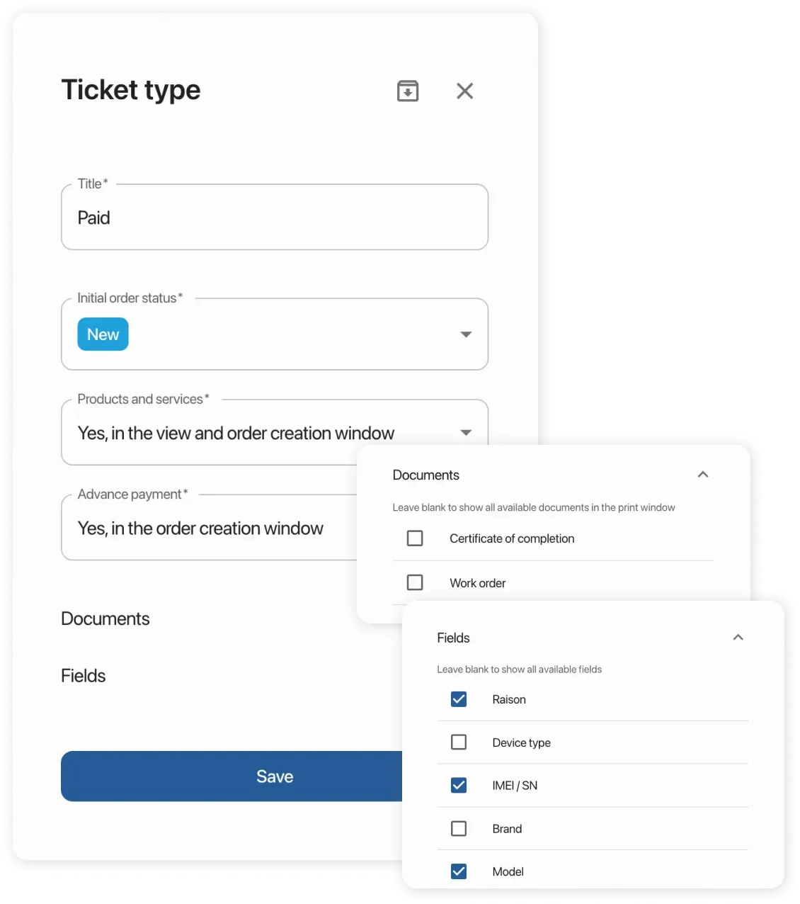 Ticket type settings