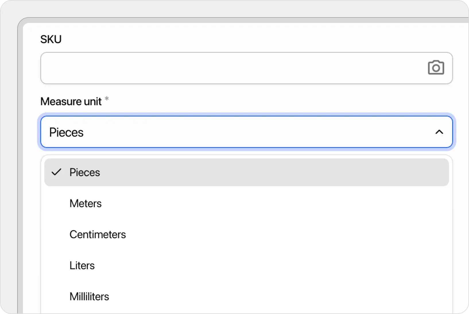 Setting measurement units for inventory products