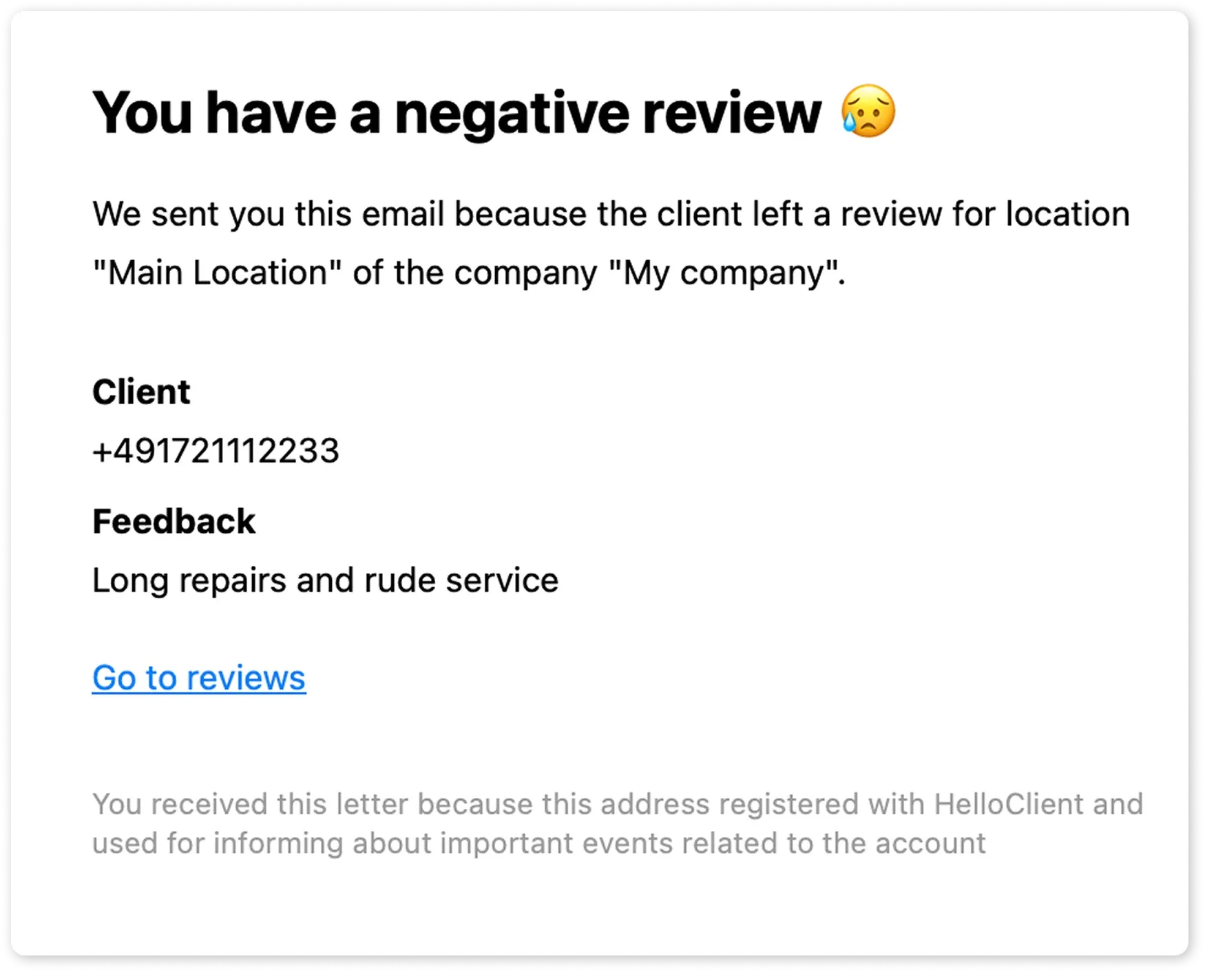 Email Notifications for New Negative Reviews