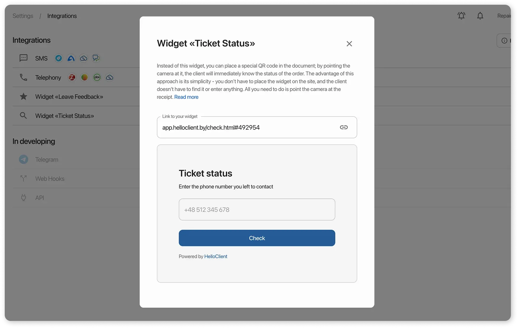 "Ticket Status" Widget