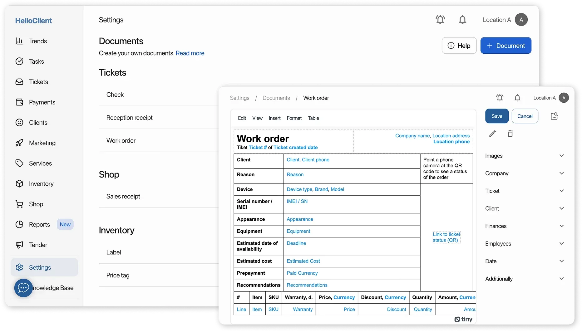 Settings: Documents