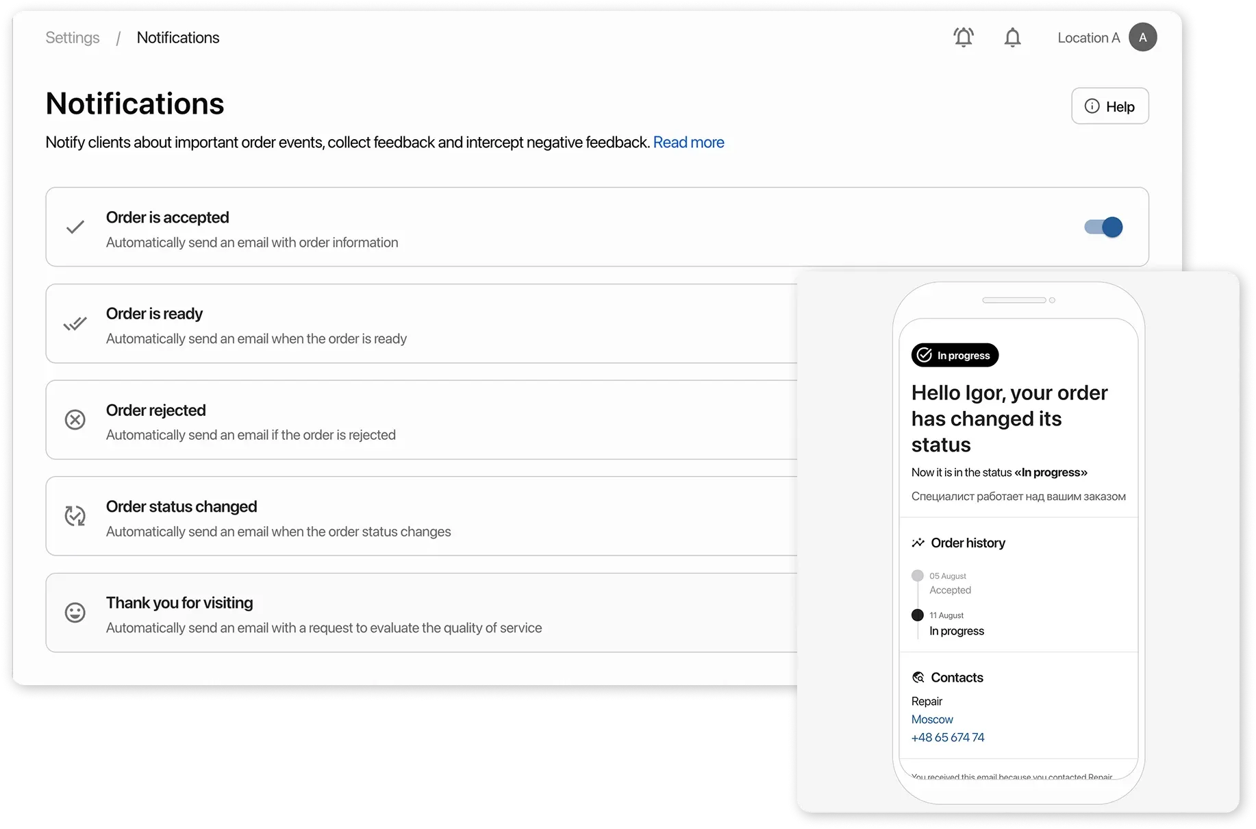Settings: Clients notification
