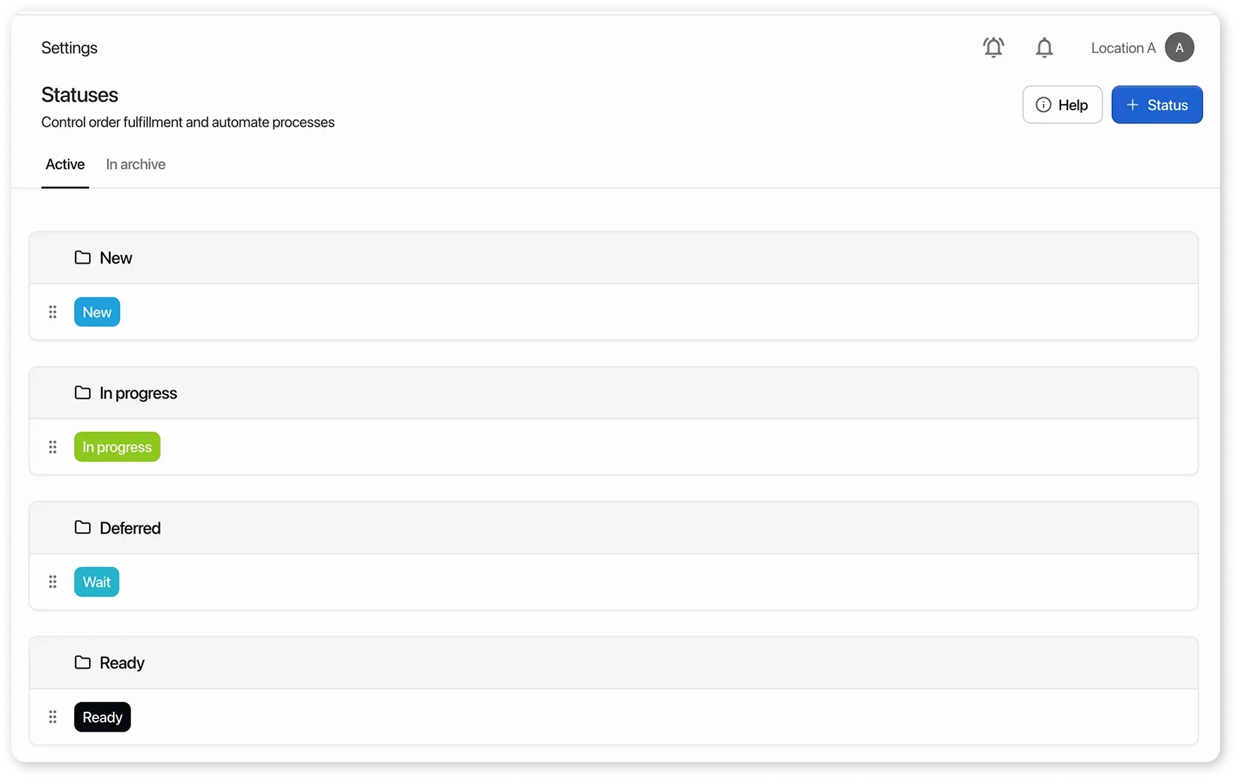 Settings: Statuses